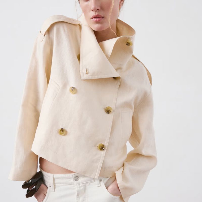 funnel cropped trench coat