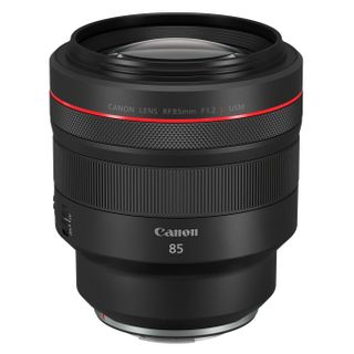 Canon RF 85mm f/1.2L USM lens against a white background