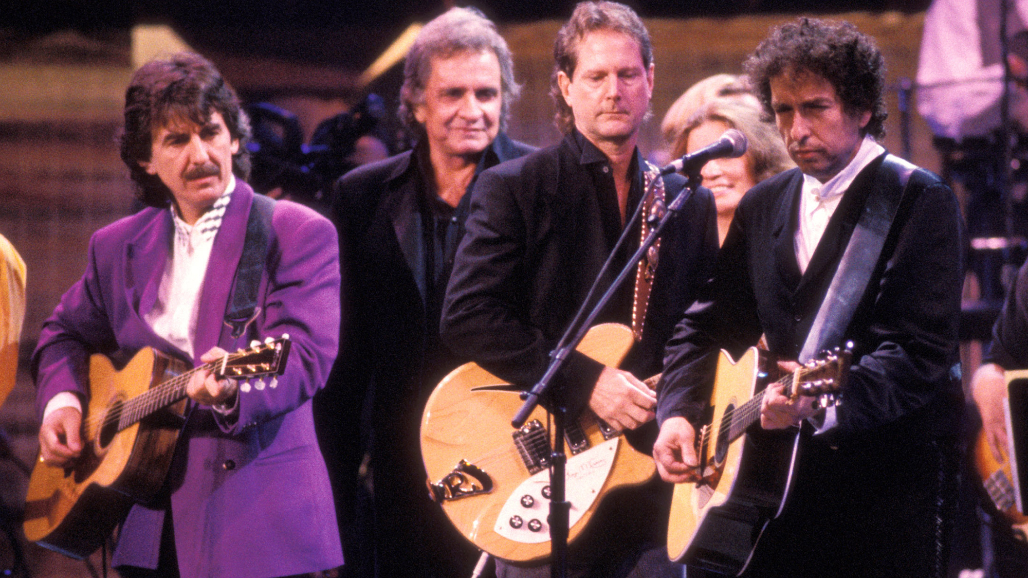 George Harrison, Johnny Cash, Roger McGuinn, Bob Dylan and Donald 