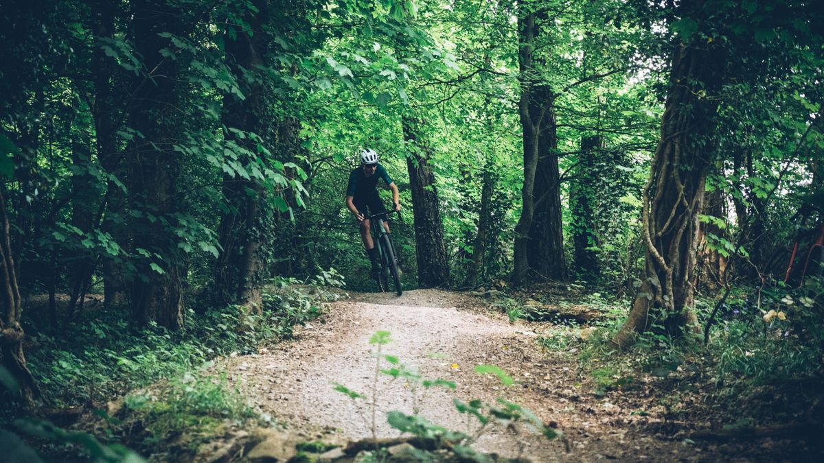 Will Jones rides a YT Szepter gravel bike along some wooded singletrack