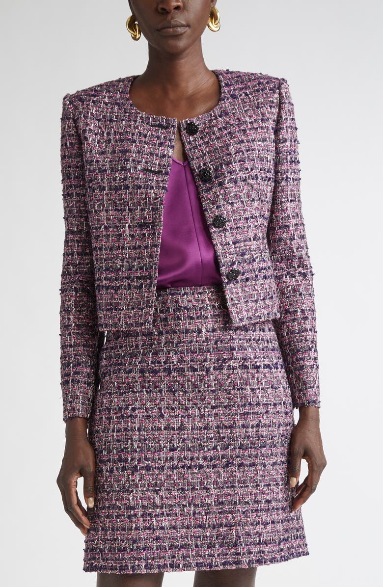 Metallic Tape Tweed Crop Jacket