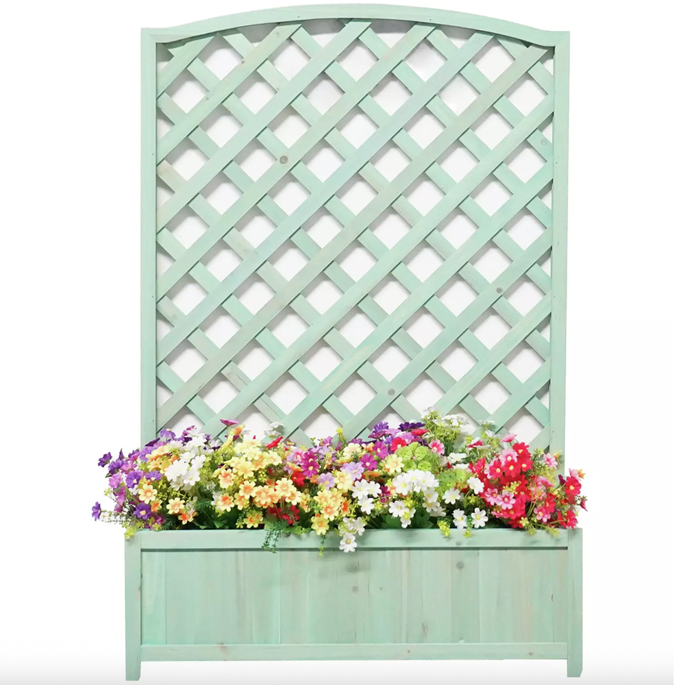 Sage green planter with trellis