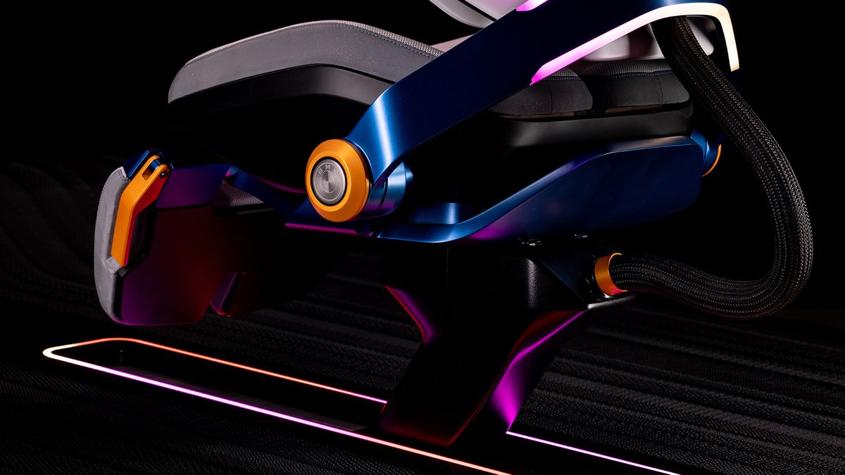 BMW Rivalworks The Rival Rig gaming chair concept from various angles on black background
