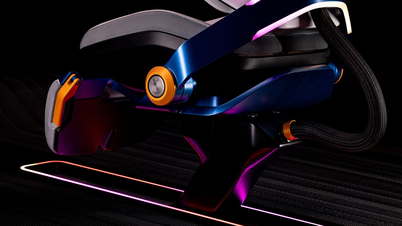 BMW Rivalworks The Rival Rig gaming chair concept from various angles on black background