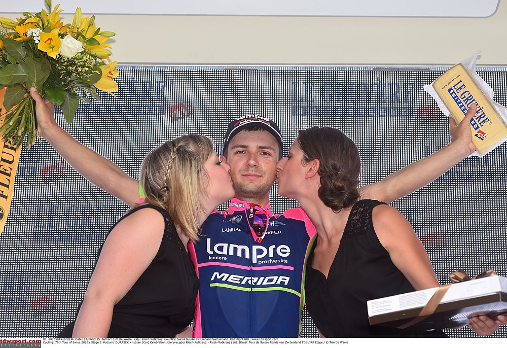Kristijan Durasek (Lampre-Merida) gets his podium kisses
