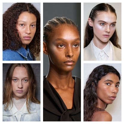 a collage of five women all with under-eye bags and dark circles on their faces