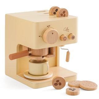 ibwaae Kids Coffee Maker 10Pcs Toy Coffee Maker Playset Wooden Kitchen Set Toys Toddler Play Kitchen Accessories, Pretend Play Food Sets for Girls and Boys