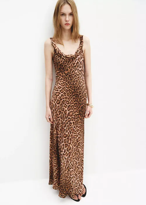 Animal-Print Dress With Draped Neckline