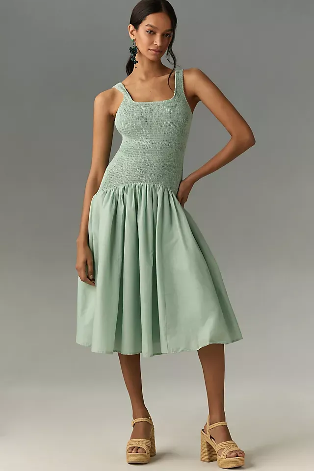 Hutch Sleeveless Smocked Drop-Waist Midi Dress