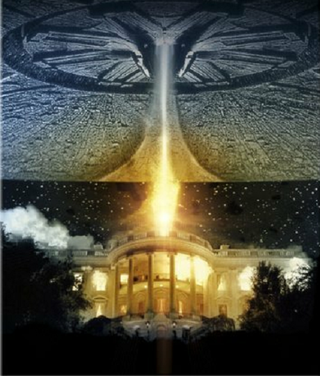 An alien spacecraft attacking the White House in the 1996 film 'Independence Day.'