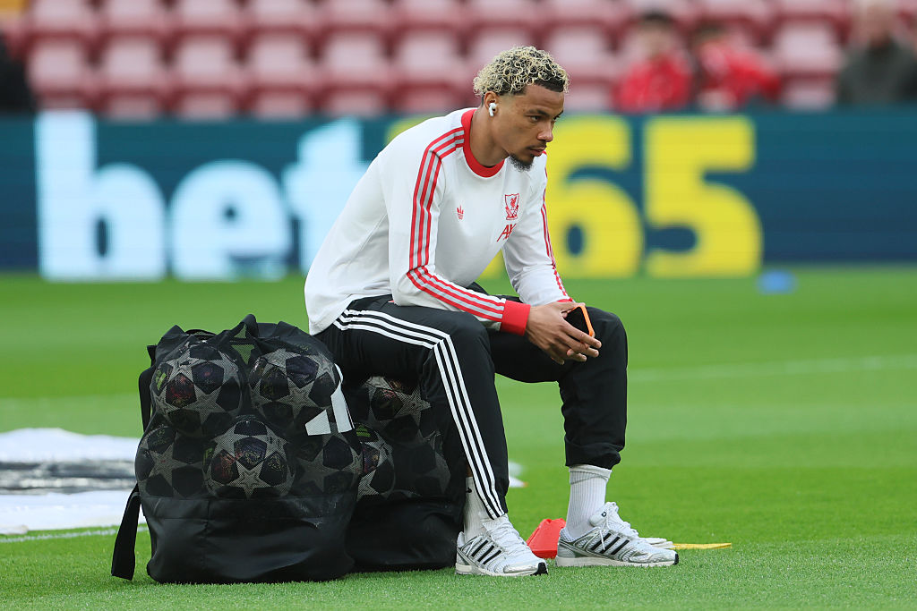 LIVERPOOL, ENGLAND - APRIL 14: Hugo Ekitike of Liverpool on the pitch before the UEFA Champions League 2025/26 Quarter-Final Second Leg match between Liverpool FC and Paris Saint-Germain FC at Anfield on April 14, 2026 in Liverpool, England. (Photo by Richard Sellers/Sportsphoto/Allstar via Getty Images)