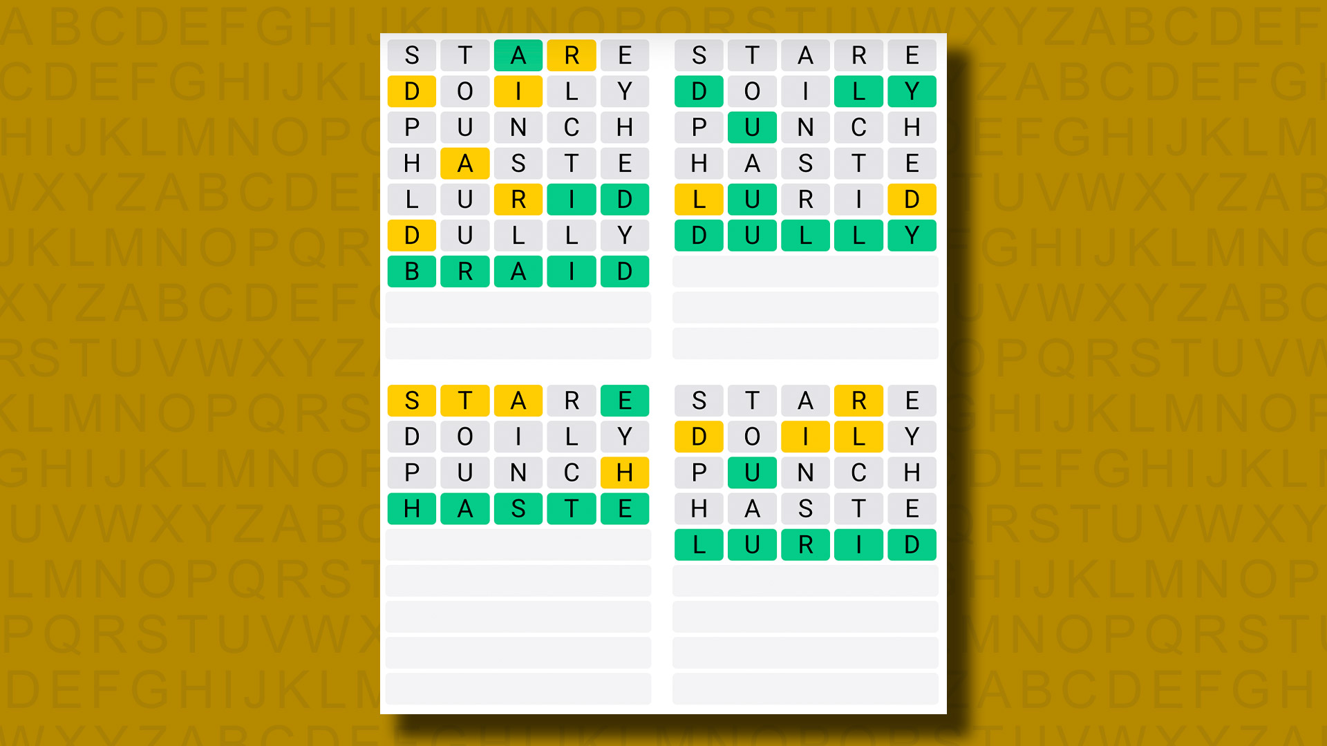 Quordle answers for game 1243 on a yellow background