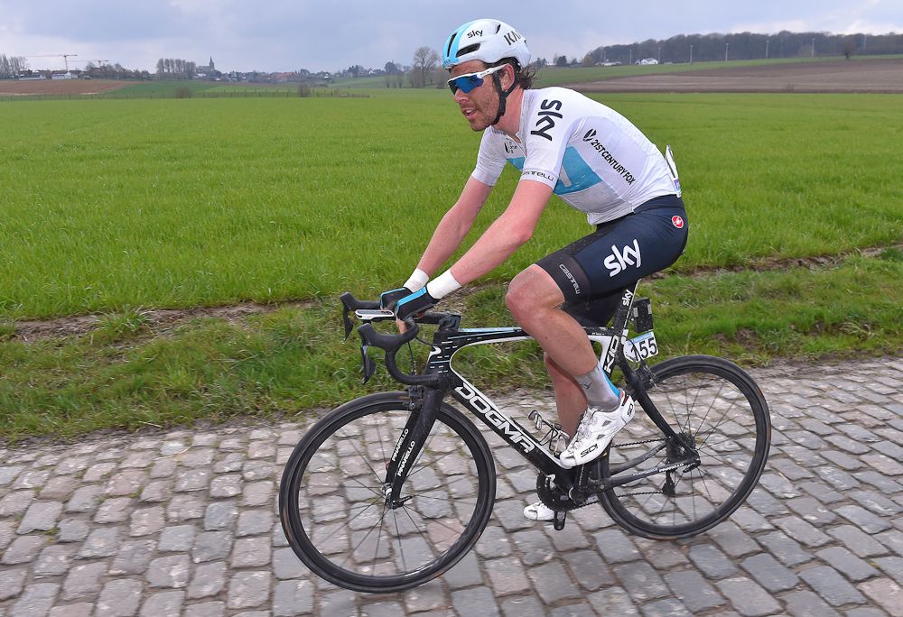 Luke Rowe (Team Sky) rides the cobbles at Tour of Flanders