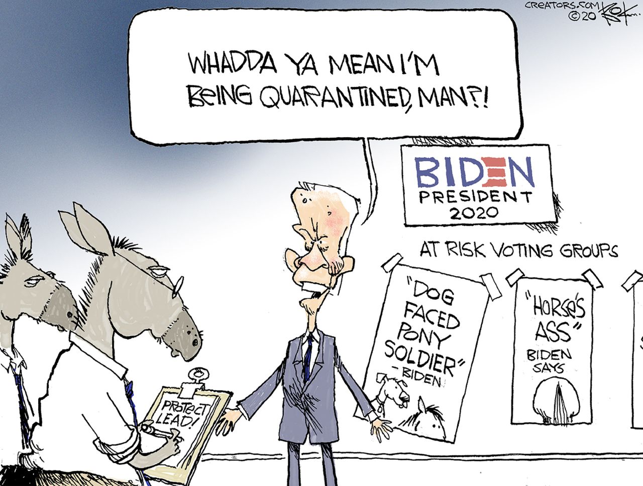 Political Cartoon U.S. Joe Biden Democrats quarantine gaffes insults voters