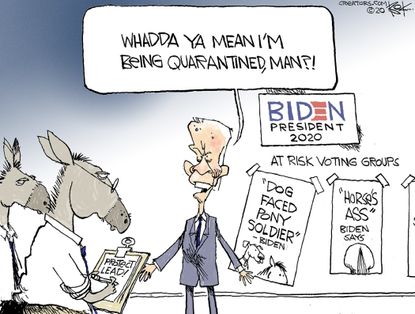 Political Cartoon U.S. Joe Biden Democrats quarantine gaffes insults voters