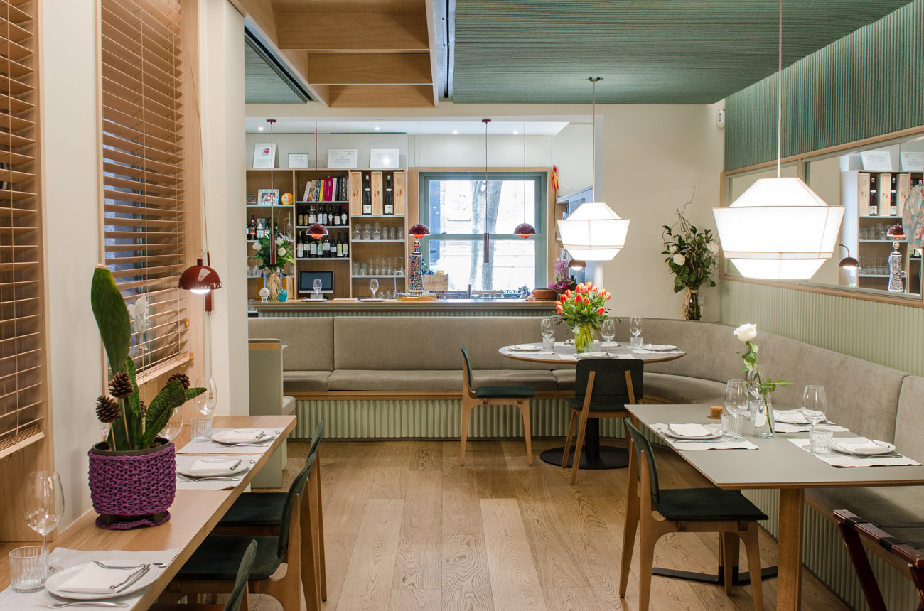 Restaurant interior with tables and chairs