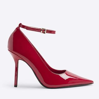 Red Ankle Strap Heeled Court Shoes