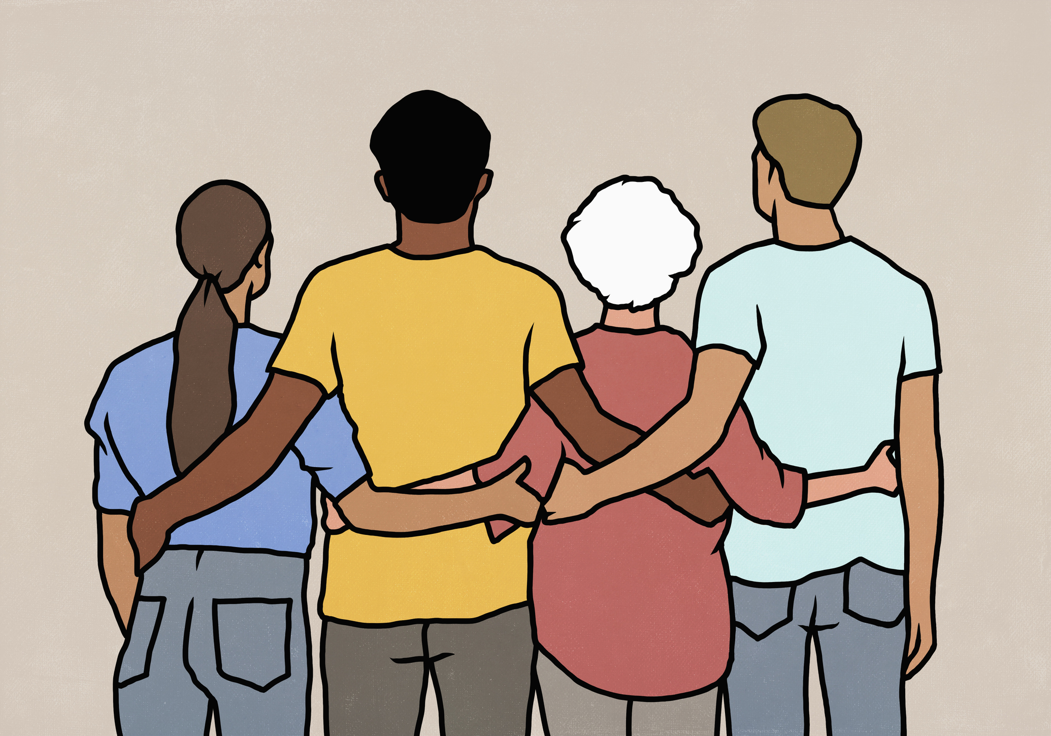 illustration of four people with their arms around each other