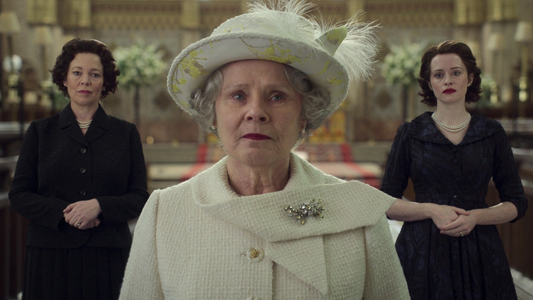 Olivia Colman, Imelda Staunton and Claire Foy as Queen Elizabeth II through the years