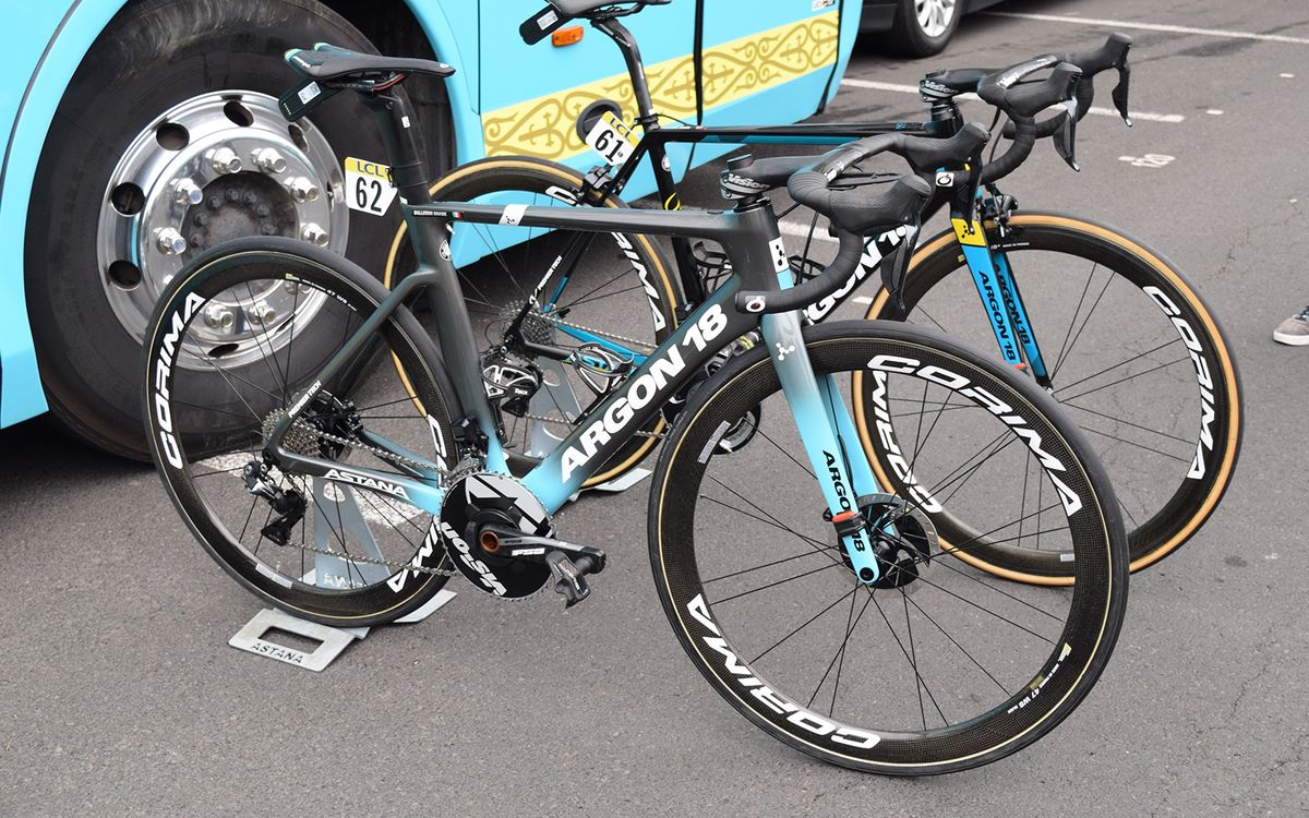 Astana's Davide Ballerini raced Stage 1 on the new Argon 18 Nitrogen Pro Disc