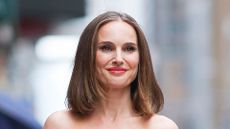 Natalie Portman seen arriving at "The Late Show With Stephen Colbert" in Midtown on May 21, 2025 in New York City.