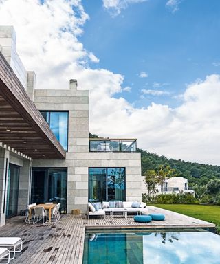 pool area outside a contemporary home