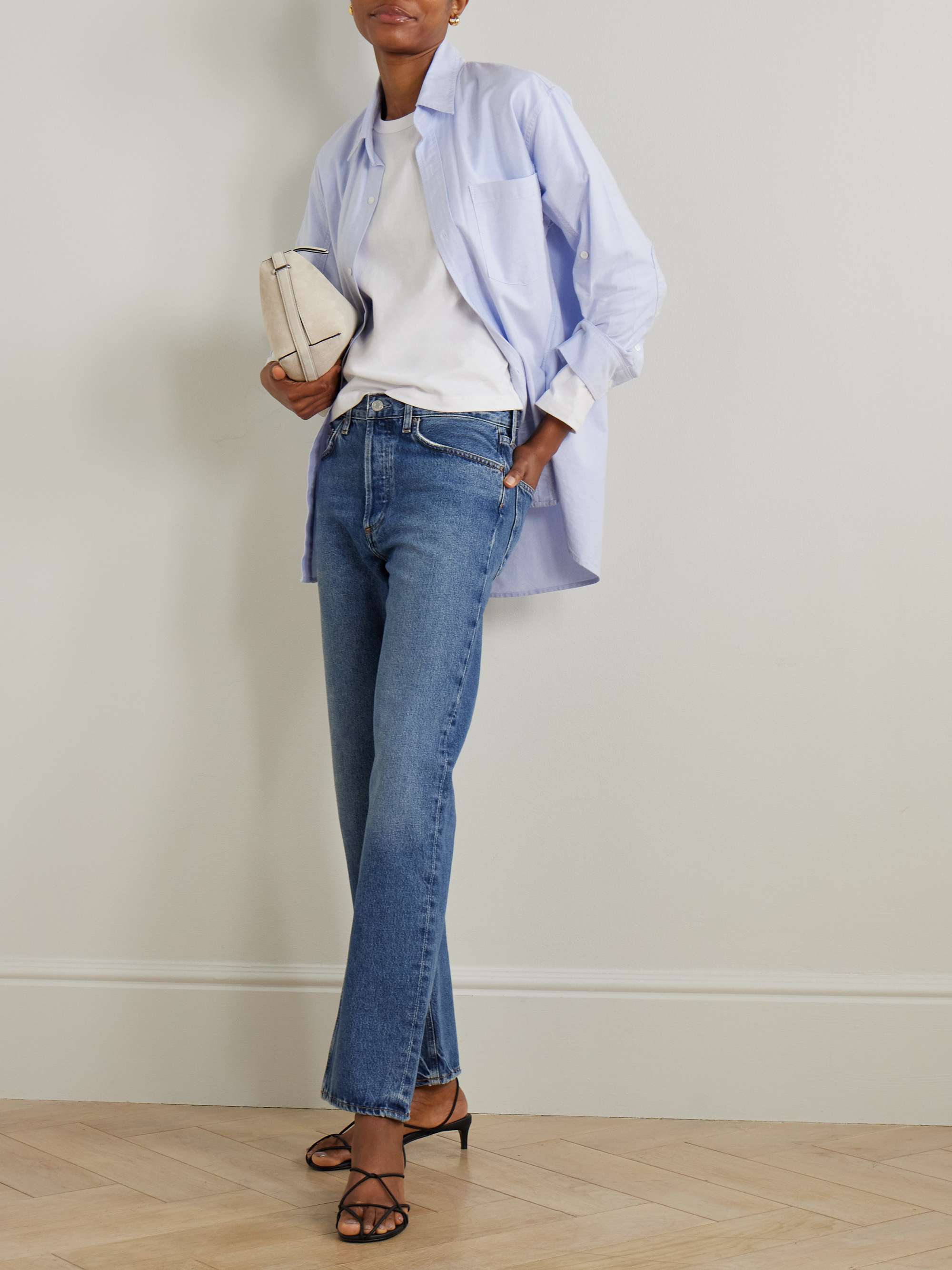 Lana Distressed Mid-Rise Straight-Leg Jeans