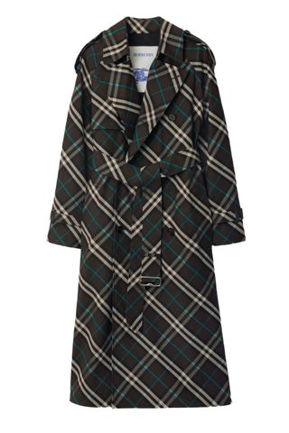 Long Check Cotton Blend Trench Coat in Snug - Women, Nylon | Burberry® Official