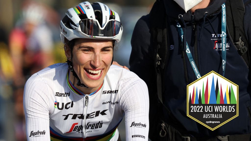Italian Elisa Balsamo of Trek - Segafredo celebrates after winning the women's elite race of the 'Classic Brugge-De Panne' one-day cycling race, 162,8 km from Brugge to De Panne, Thursday 24 March 2022. BELGA PHOTO KURT DESPLENTER (Photo by KURT DESPLENTER / BELGA MAG / Belga via AFP) (Photo by KURT DESPLENTER/BELGA MAG/AFP via Getty Images)
