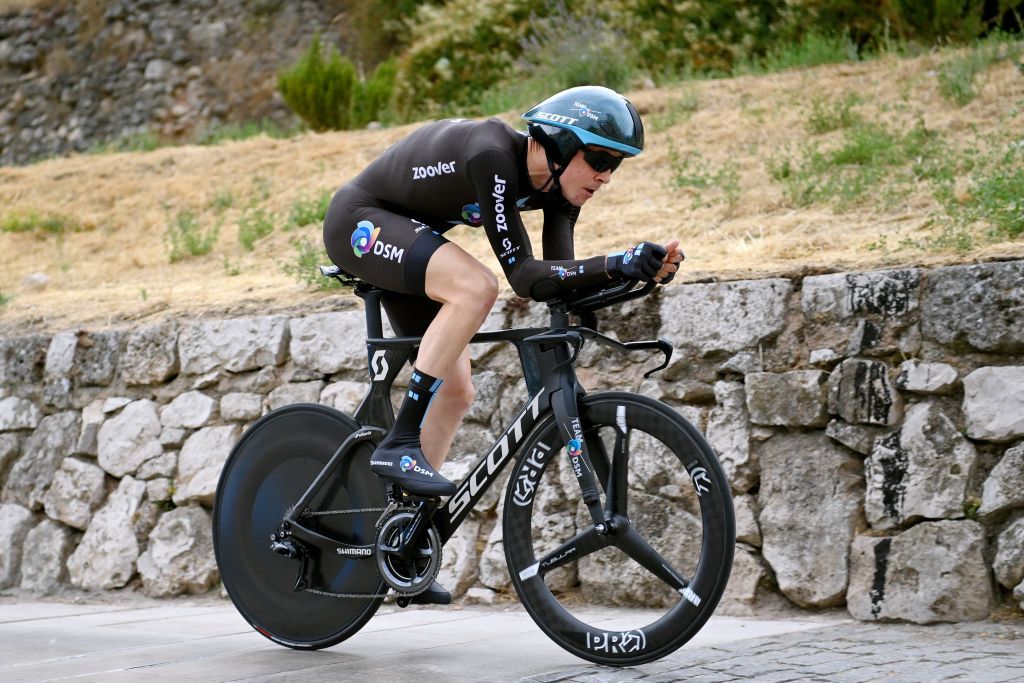 BURGOS SPAIN AUGUST 14 Chad Haga of United States and Team DSM competes during the 76th Tour of Spain 2021 Stage 1 a 71km individual time trial from Burgos Catedral de Santa Mara to Burgos lavuelta LaVuelta21 CapitalMundialdelCiclismo catedral2021 on August 14 2021 in Burgos Spain Photo by Stuart FranklinGetty Images