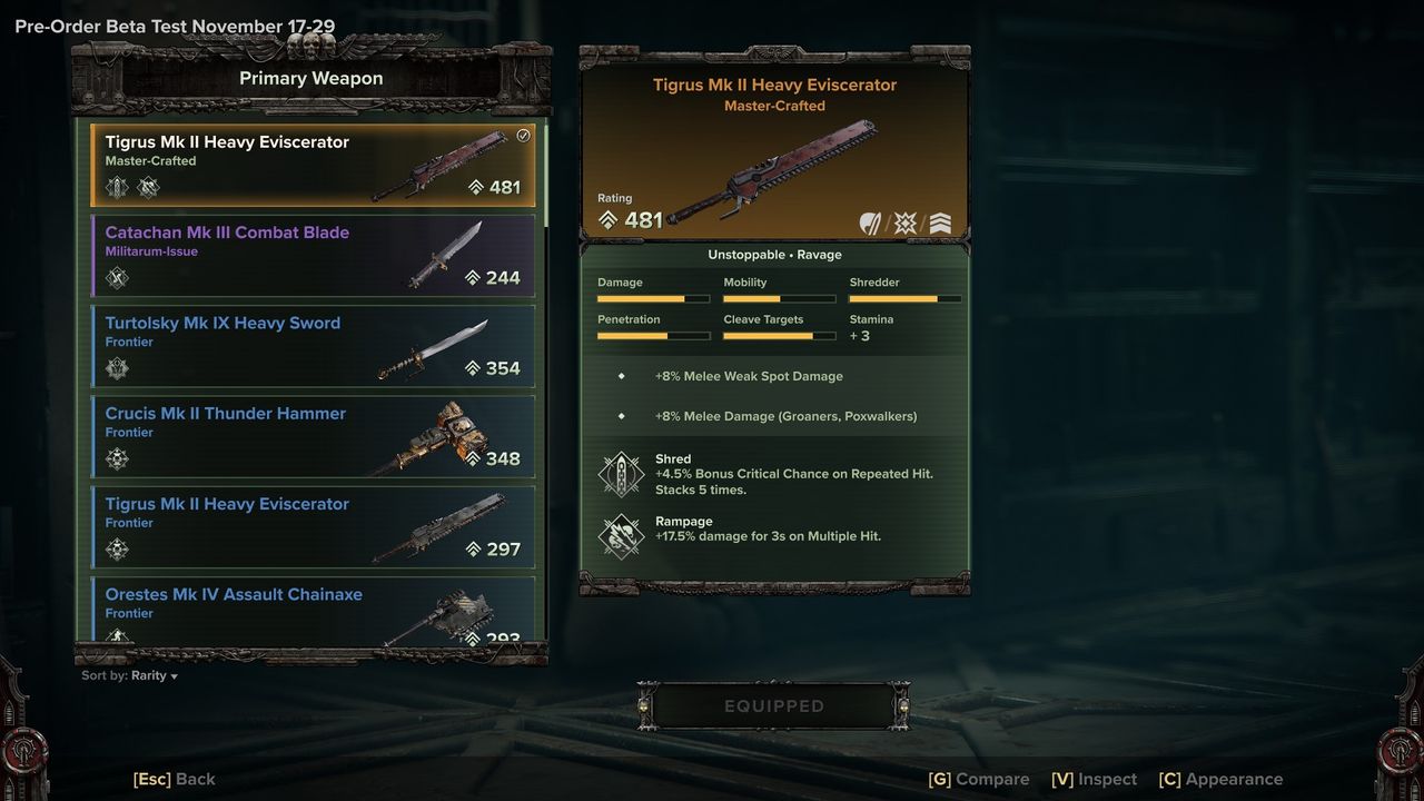Darktide Zealot build - An orange rarity heavy eviscerator