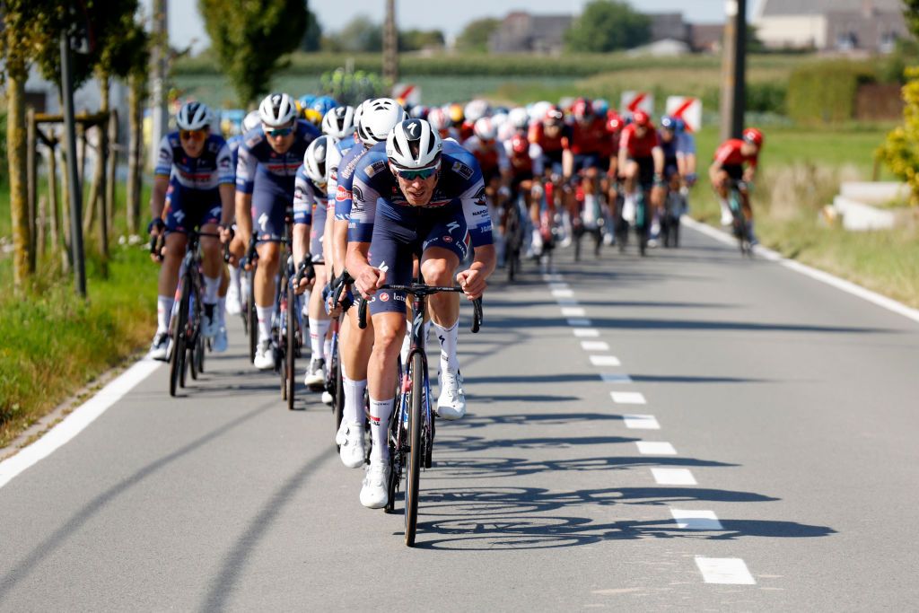 ARDOOIE BELGIUM AUGUST 23 Tim Declercq of Belgium and Team Soudal QuickStep leads the peloton during the 19th Renewi Tour 2023 Stage 1 a 1829km stage from Blankenberge to Ardooie on August 23 2023 in Ardooie Belgium Photo by Bas CzerwinskiGetty Images