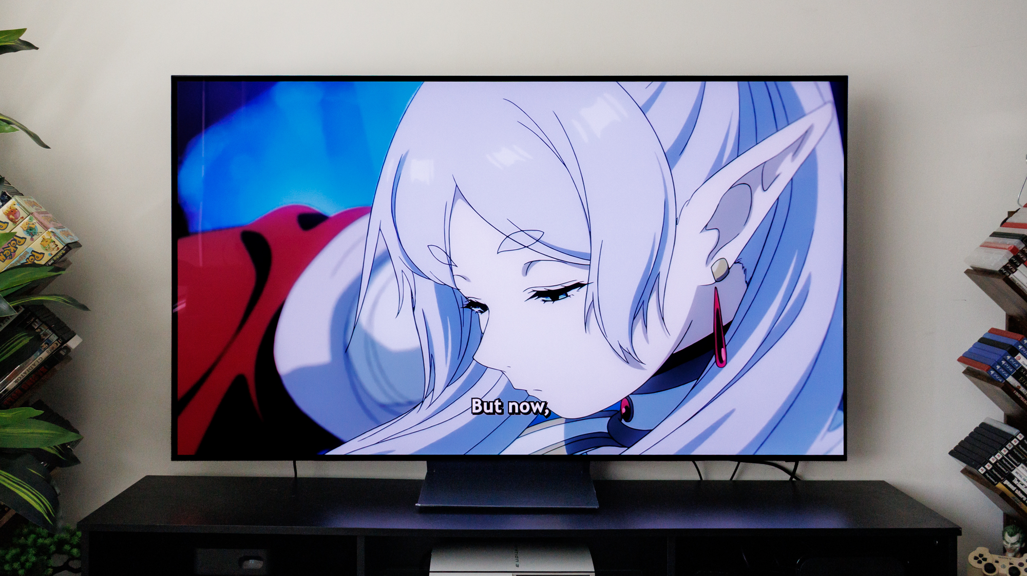 Samsung S90F OLED TV on a cabinet