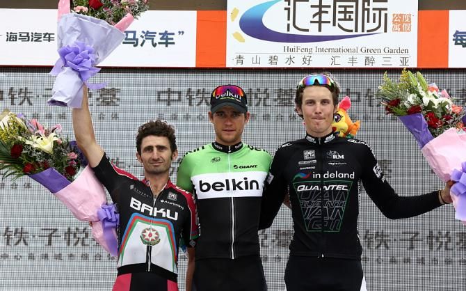 The final stage podium of the Tour of Hainan: Michael Kurth, Theo Bos and Rico Rogers