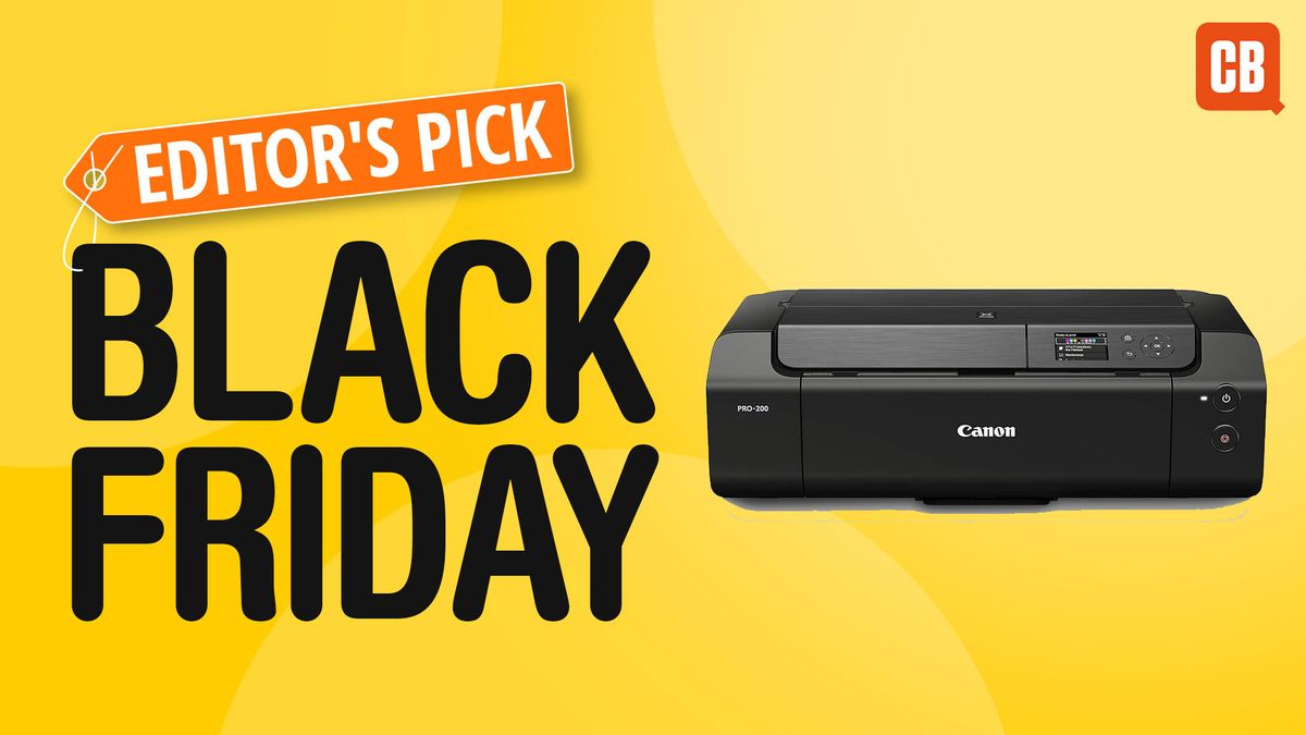 Canon printer on a yellow background with text that says &#039;editor&#039;s pick Black Friday&#039;