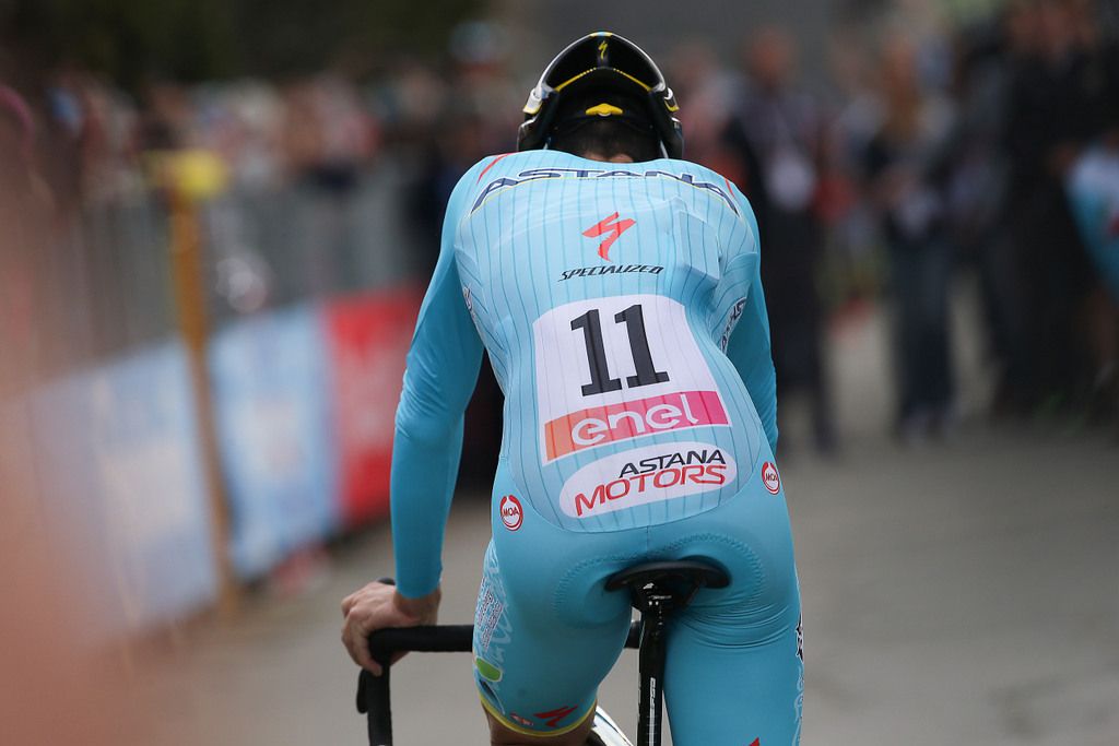 Vincenzo Nibali (Astana) having finished the time trial