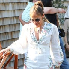 Jennifer Lopez wears a Zimmermann matching set while getting into a car in the Hamptons