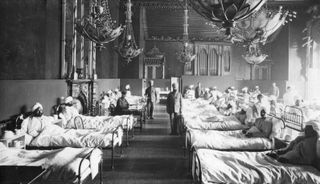 Injured Indian soldiers of the British Army at the Brighton Pavilion, converted into a military hospital in 1915.