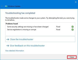 Windows Update troubleshooter complete