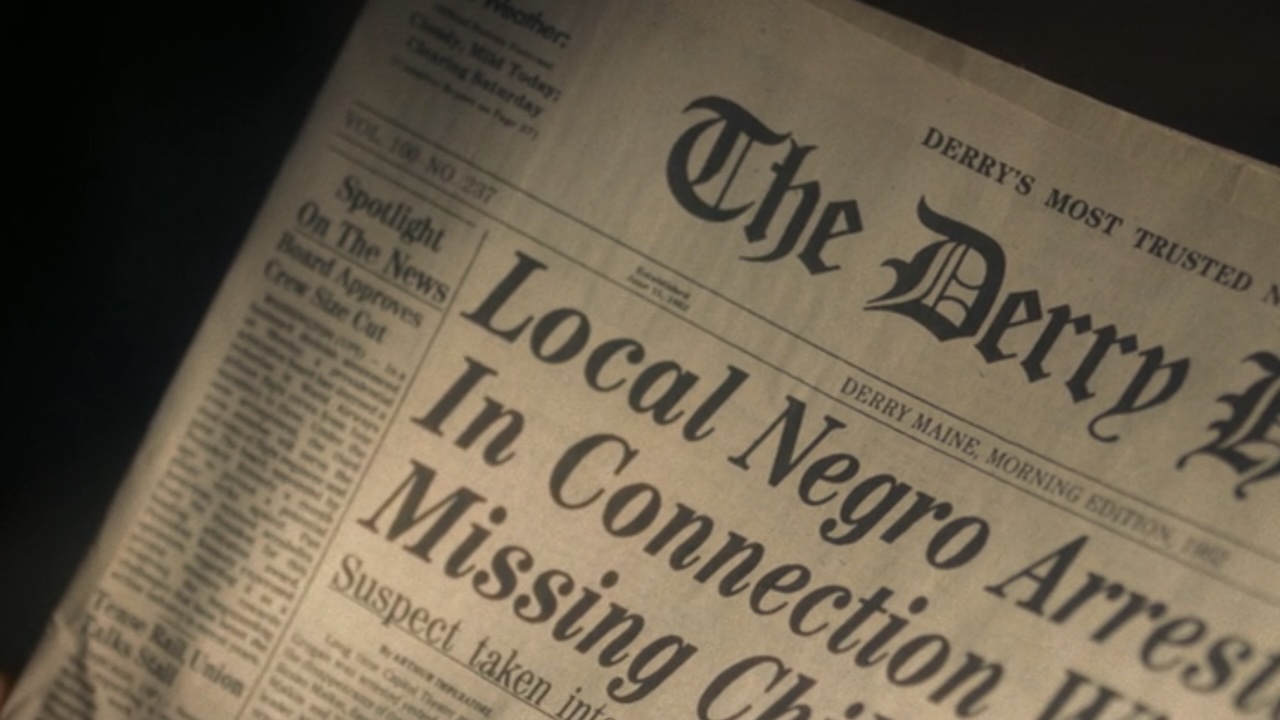 Close-up of The Derry Herald newspaper, Edition 237, in IT: Welcome to Derry Episode 4