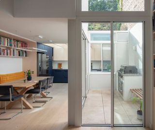 internal view of kitchen and dining area designed around an enclosed external courtyard