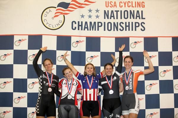 Women's Match Sprint Podium: Jen Featheringill, Cristin Walker, Dana Feiss, Liz Carlson, Tela Crane.