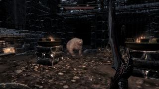 Best Skyrim mods — the player character faces a cave bear in a modded pit fight.