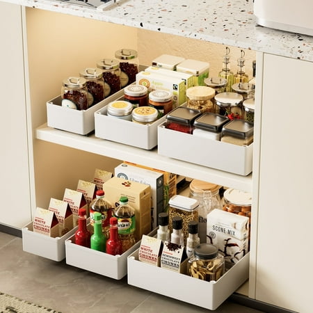 Rosyney 3 Pack Pull Out Cabinet Organizer, Multi-Size (10.63", 7.08" and 5.12") Slide Out Drawers for Kitchen, Pantry, Bathroom, White