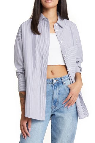 BP. Stripe Oversize Cotton Button-Up Shirt