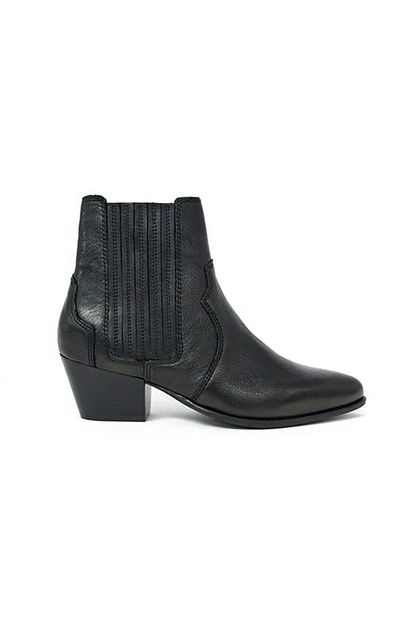 Mango Black Leather Western Chelsea Boots