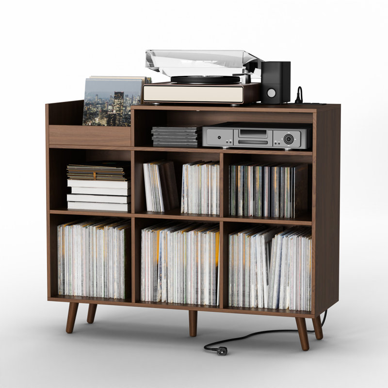 George Oliver Meher 45'' W Record Player Stand With Charging Station and Media Shelves & Reviews | Wayfair