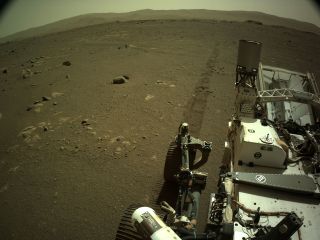 NASA’s Perseverance rover acquired this image on March 7, 2021 using its left Navigation Camera. That same day, Perseverance’s entry, descent and landing microphone recorded audio of the rover driving, another exploration first for the mission.