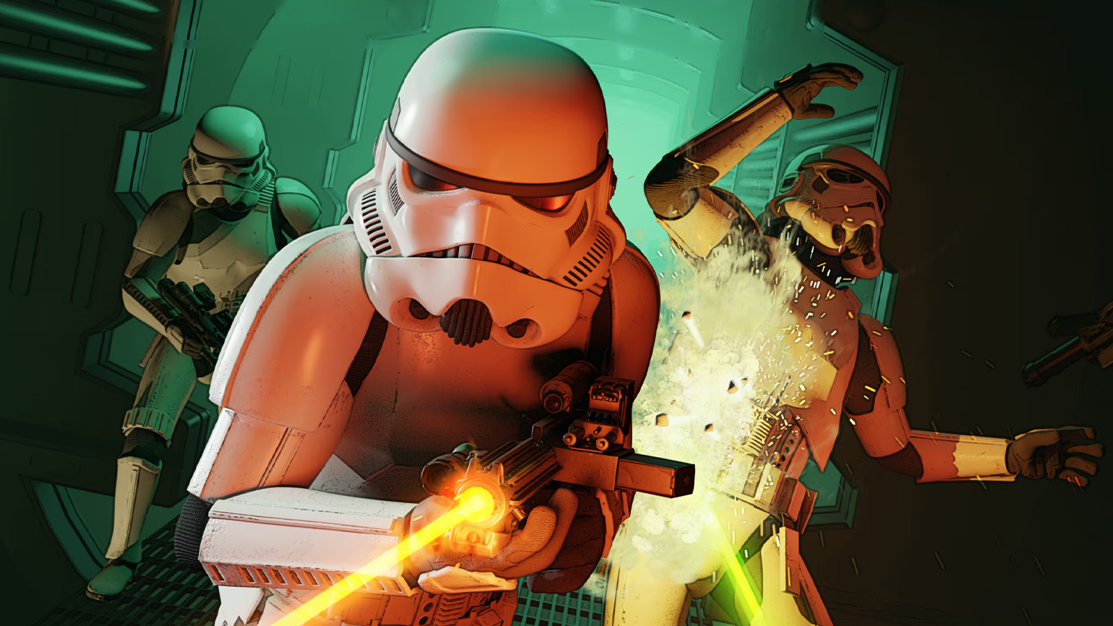 Stormtroopers firing laser guns