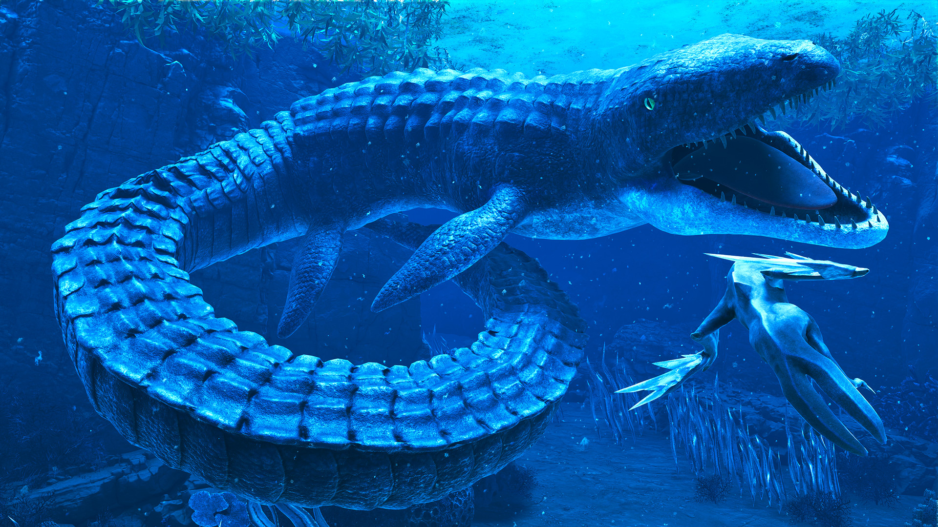 The Tuai fights a Mesosaur-like creature in Glaciered
